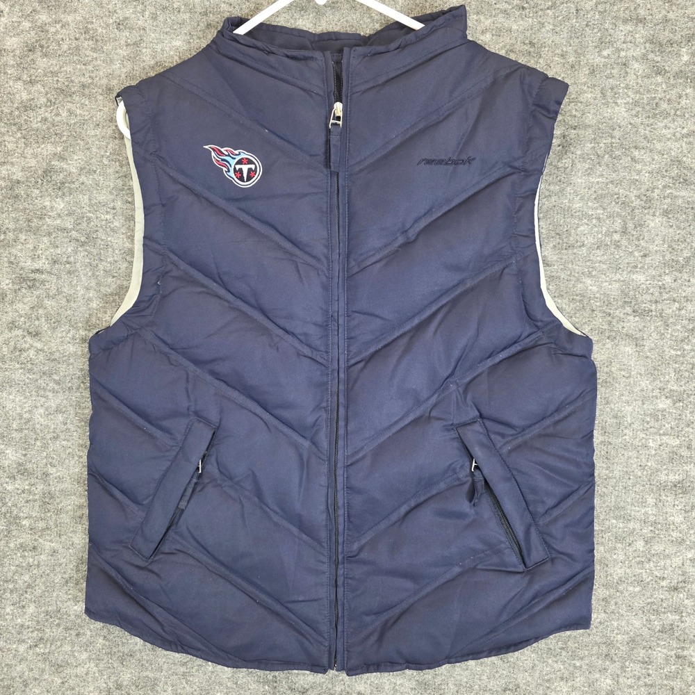 Reebok Tennessee Titans‎ NFL Puffer Vest Womens Large Blue Full Zip Down Filled